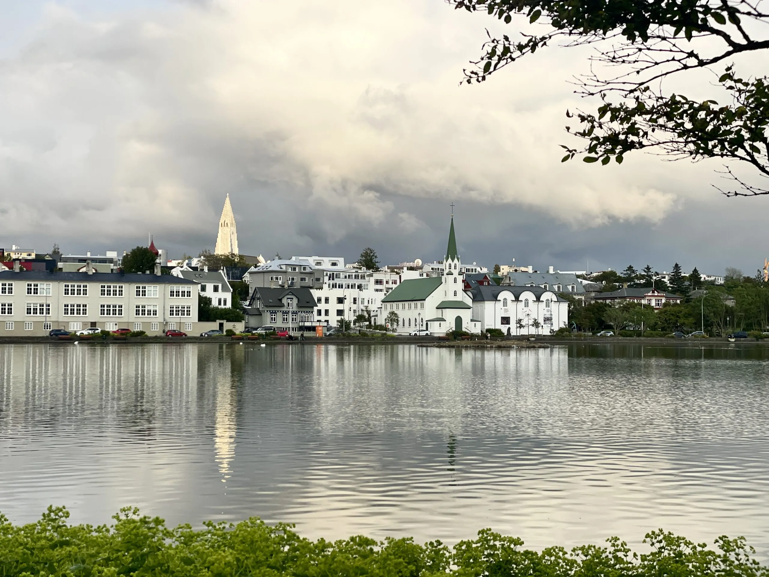 Reykjavík city center overlooking the pond.
