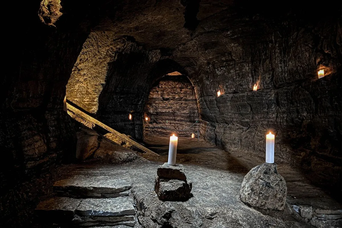 Interior view of the historic man-made Caves of Hella, recommended by Handpicked Iceland.