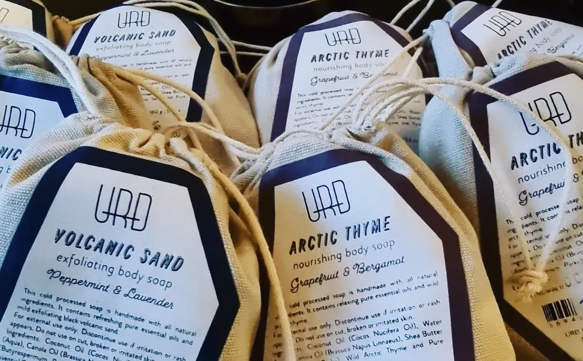 Sustainable Icelandic skincare products made with volcanic sand and arctic thyme at Blóðberg Seyðisfirð.i