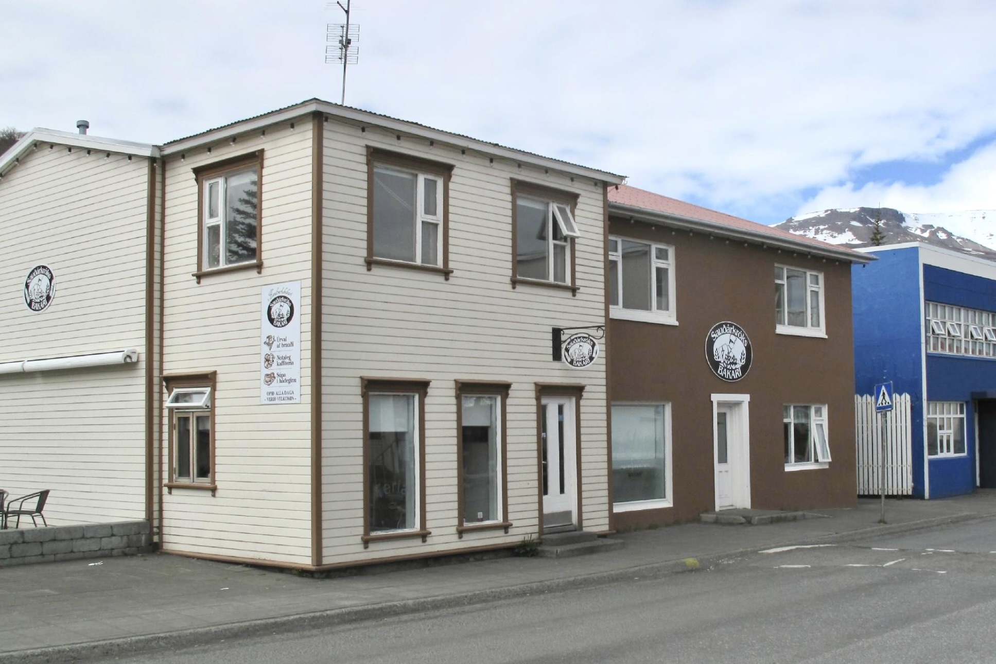 Exterior building of Sauðárkróks Bakery in Sauðárkrókur, North Iceland.