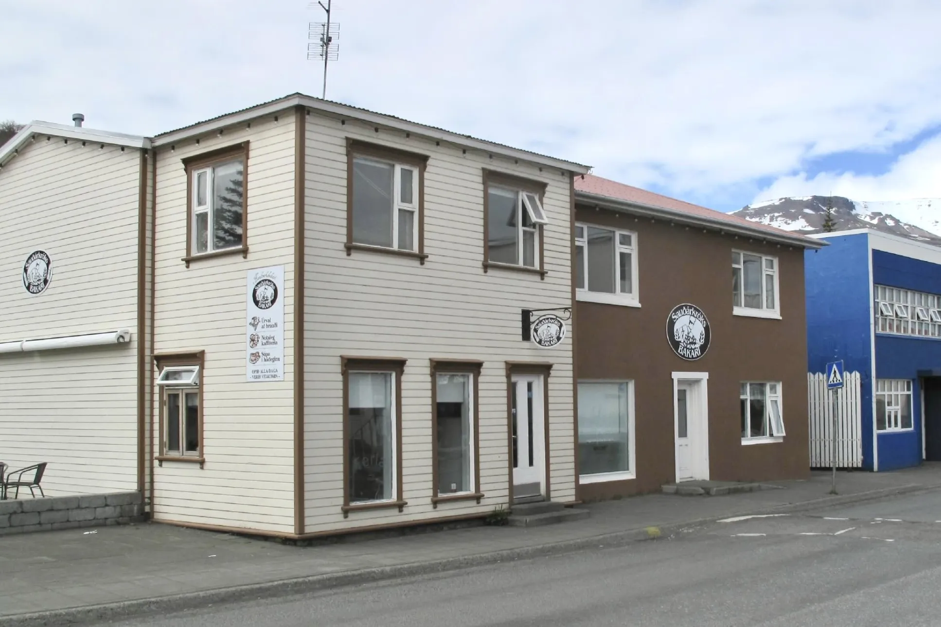 Exterior building of Sauðárkróks Bakery in Sauðárkrókur, North Iceland.