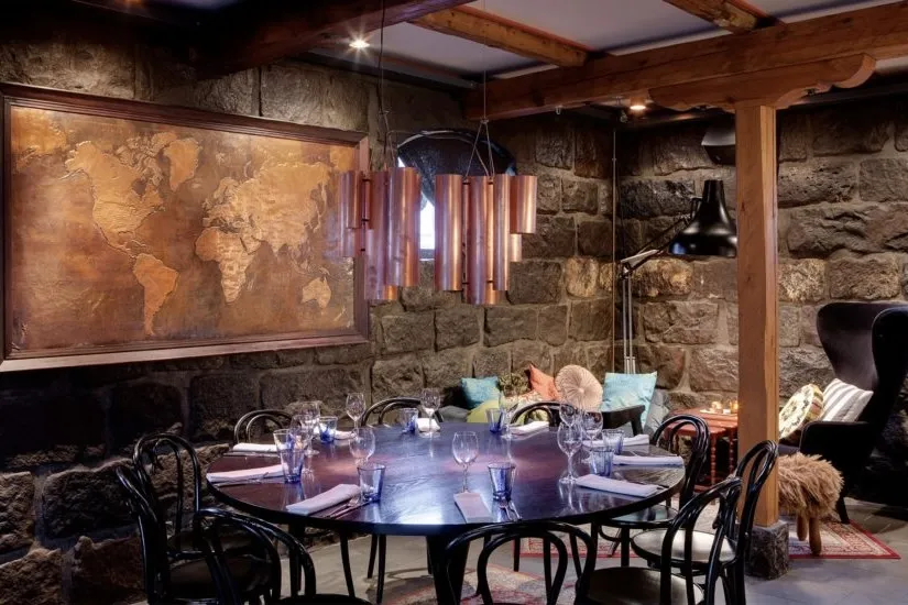 Private dining area at Fish Company (Fiskfélagið) in Reykjavik with historic atmosphere and Icelandic décor.