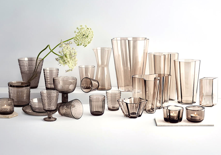 Icelandic glassware and home decor collection on display at Bakkabúð Design Store in Djúpivogur.