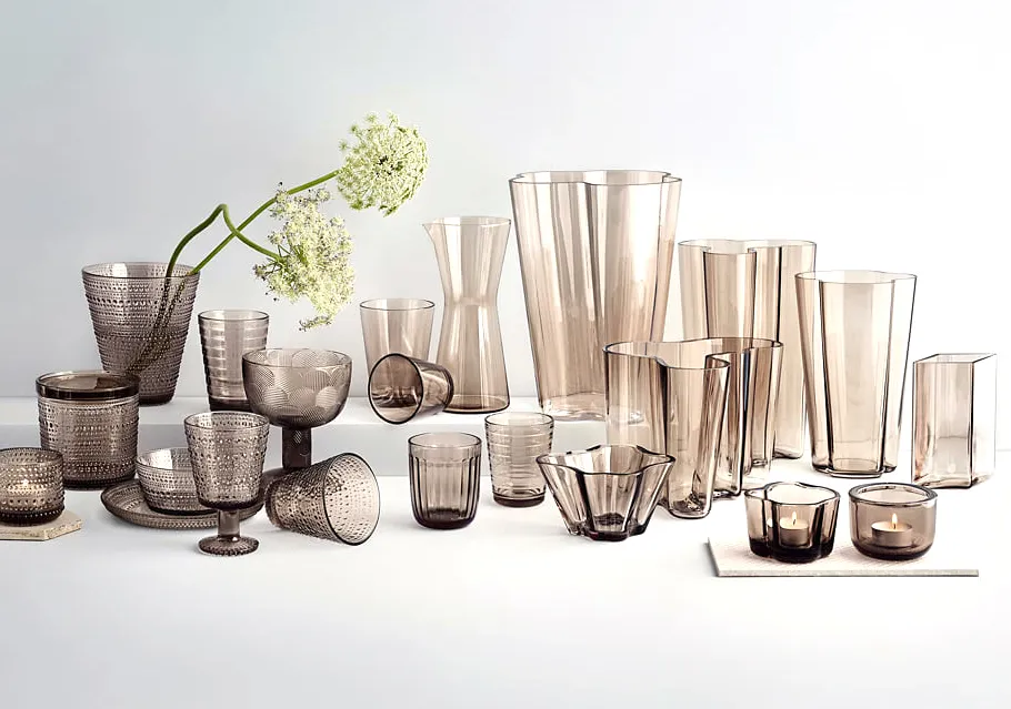 Icelandic glassware and home decor collection on display at Bakkabúð Design Store in Djúpivogur.