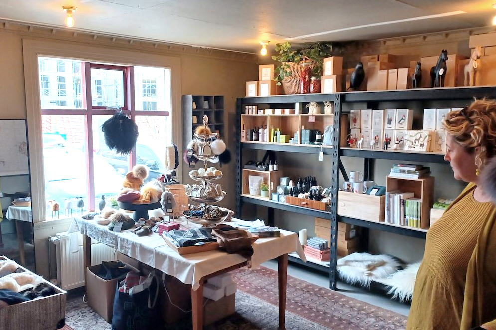 The cozy interior of the Blóðberg gift shop in Seyðisfjörður.