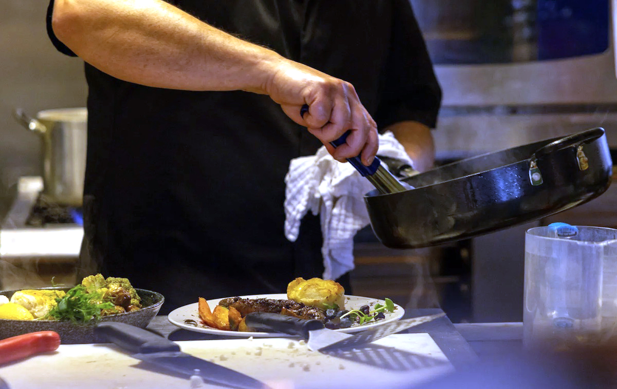Dish preparation at Eyri Restaurant in Hjalteyri.