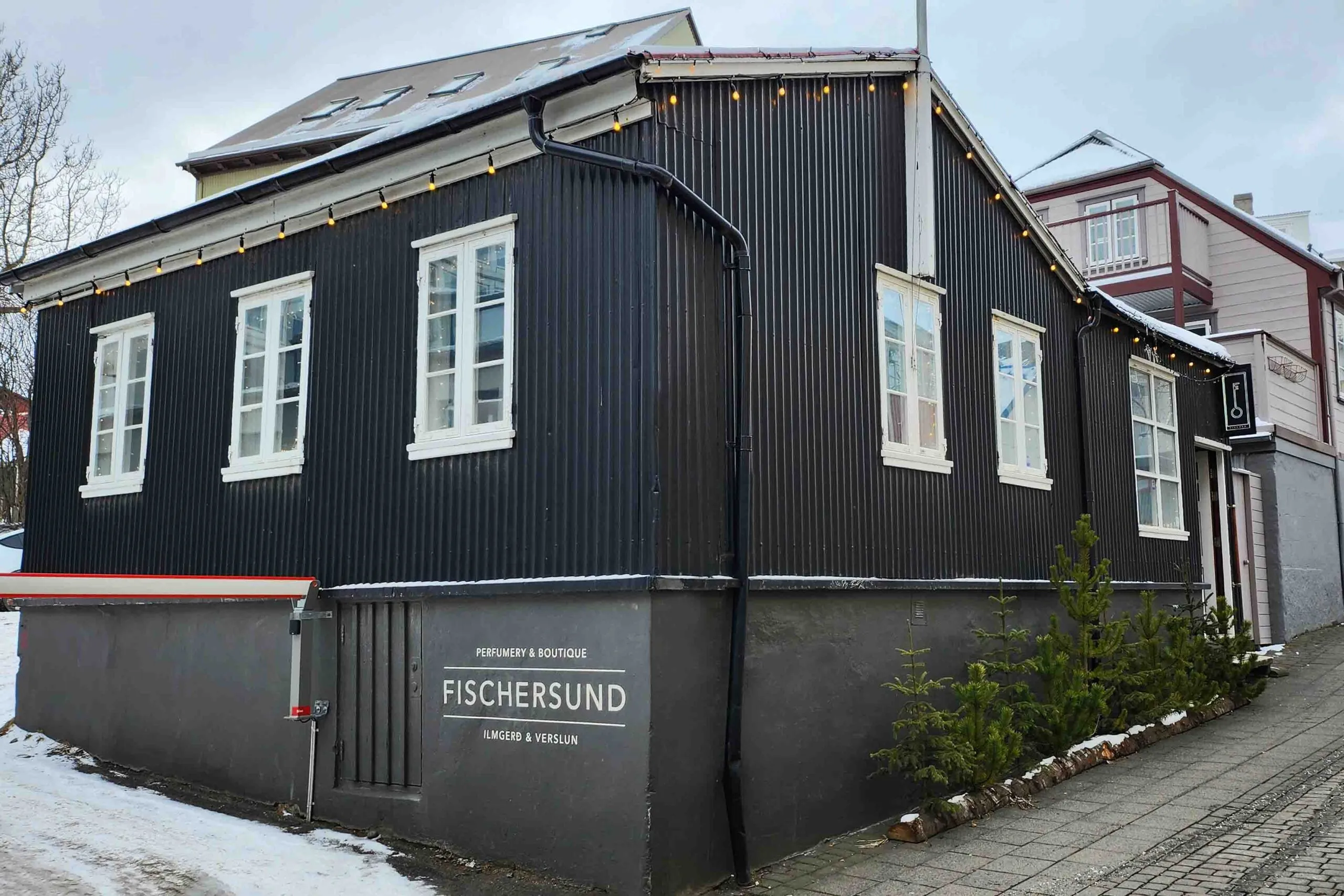 Exterior view of Fischersund perfumery and boutique shop in Reykjavik, recommended by Handpicked Iceland.