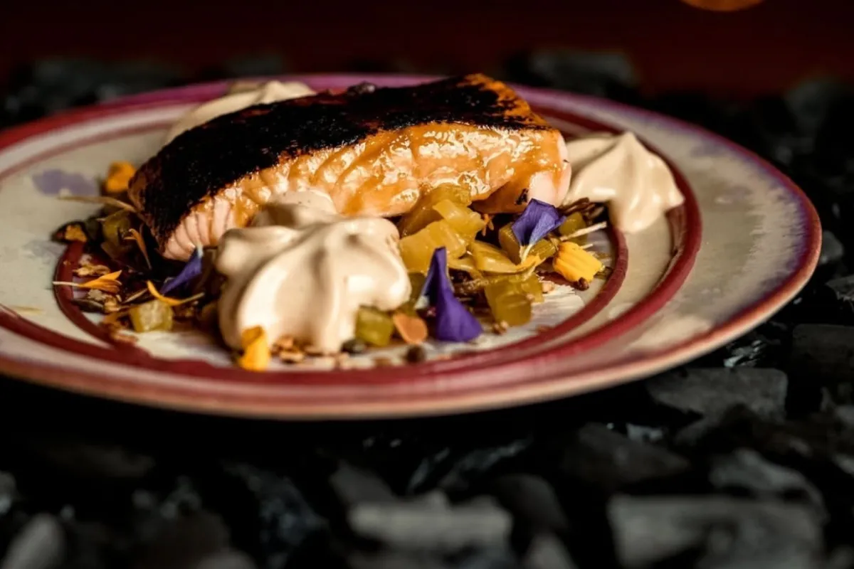 Charred salmon main course at KOL Restaurant in Reykjavik.
