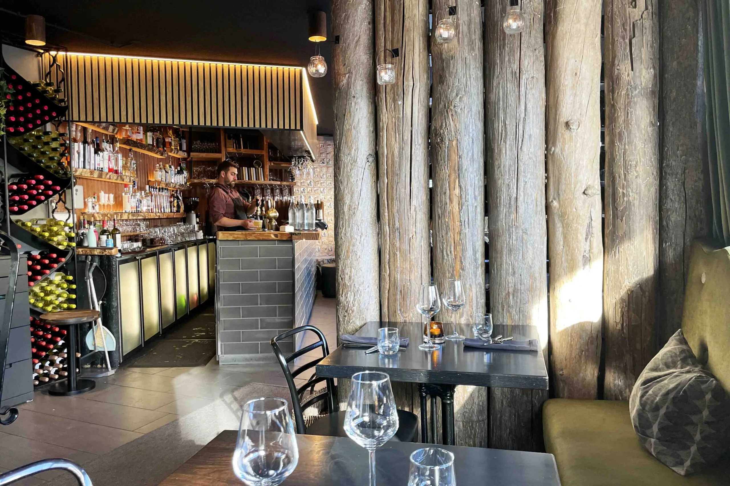 Dining area and bar at Sjávargrillið Seafood Grill, a top-rated seafood restaurant in downtown Reykjavik.