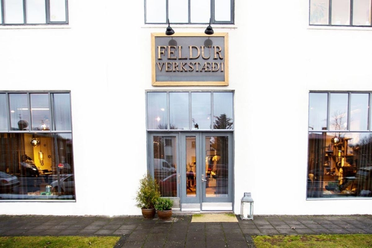 Feldur Verkstæði artisan furrier and shop entrance in Reykjavik.