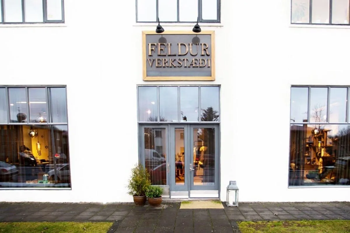 Feldur Verkstæði artisan furrier and shop entrance in Reykjavik.