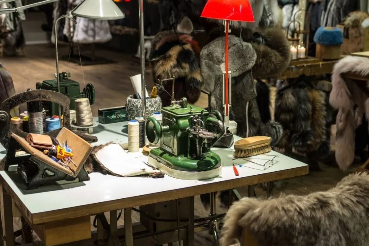 Traditional furrier workshop and sewing equipment at Feldur- Furrier Reykjavik.