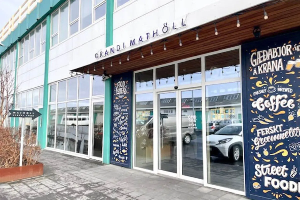 Front view of Grandi Foodhall building by the harbour in Reykjavík, recommended by Handpicked Iceland.