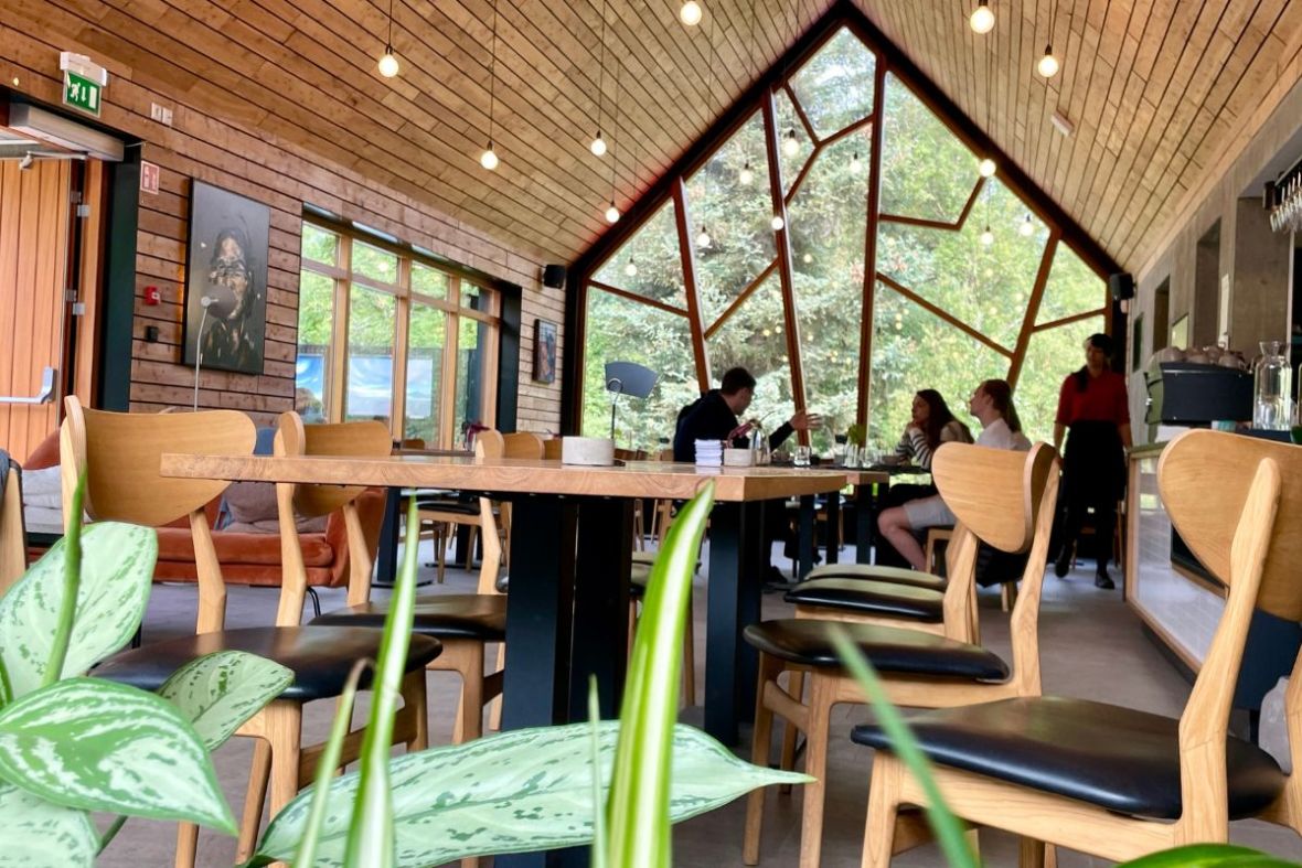 Dining area at LYST café in Akureyri Botanical Garden, North Iceland, recommended by Handpicked Iceland.