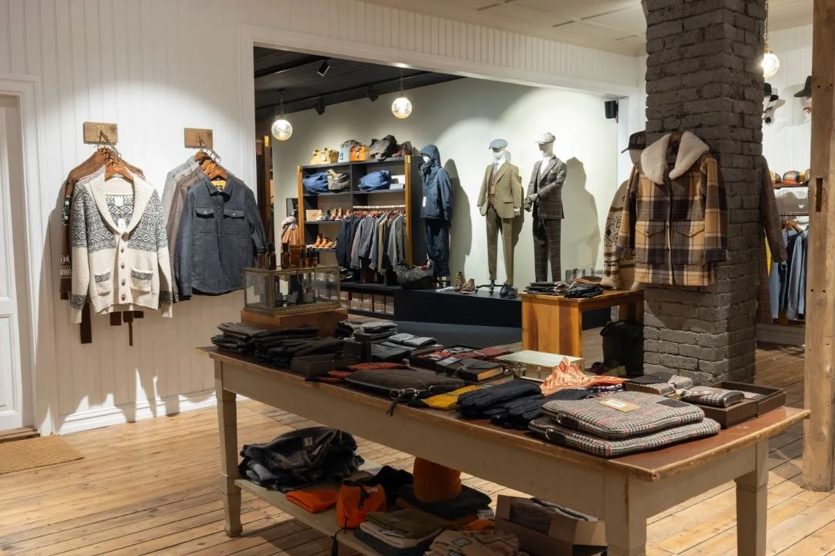 Premium casual menswear and Icelandic design pieces on display at Herrafataverslun Kormáks & Skjaldar, Reykjavik.