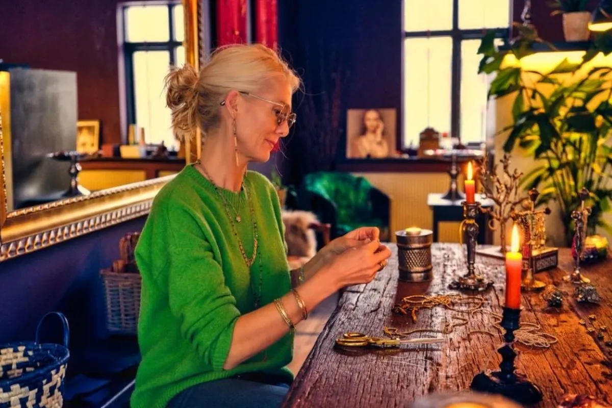 Designer Hildur Hafstein at work in her Reykjavik jewelry workshop and boutique.