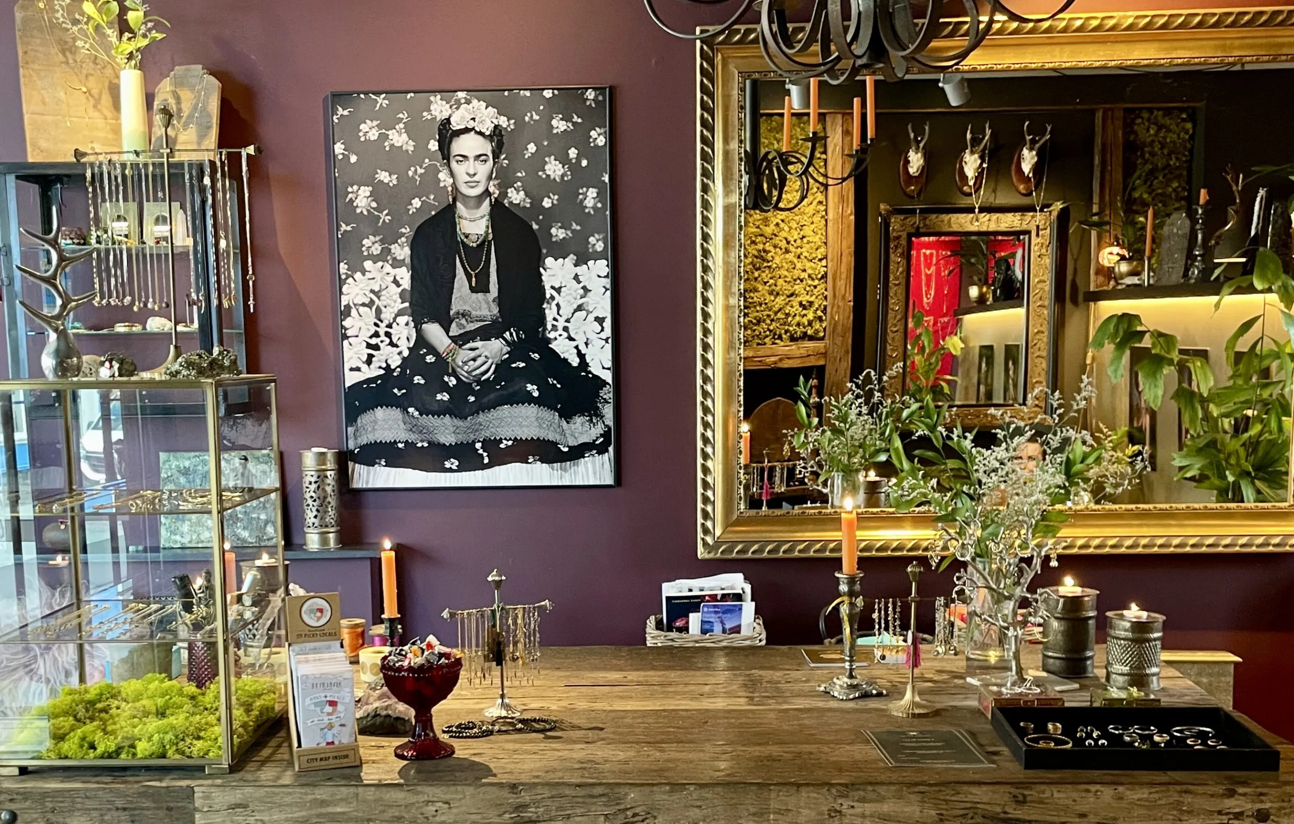 Handcrafted artisan jewelry on display at the Hildur Hafstein boutique and workshop in Reykjavik, recommended by Handpicked Iceland.