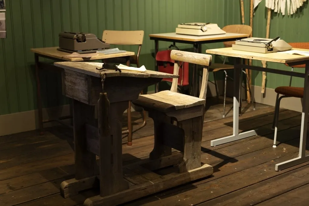 Interior view of The House of Shark Jörundurmuseum showing exhibits.