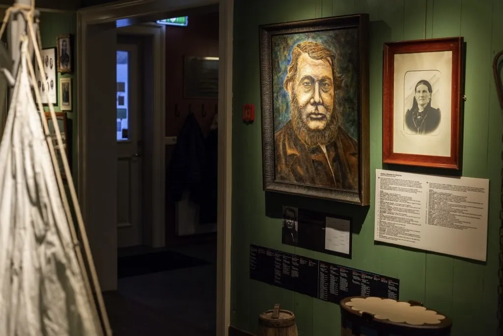 “Portrait of Shark Jörundur inside the House of Shark Jörundur museum in Hrisey.