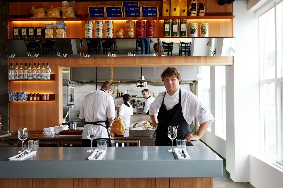 Bar and service counter of La Primavera Restaurant and Bar, Reykjavik.