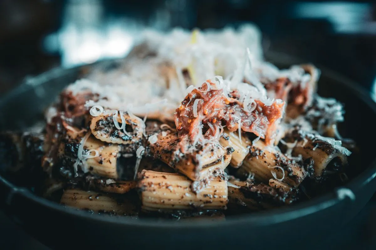 Pasta dish served at LYST Café in Akureyri.