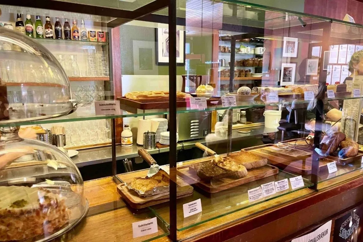Pastry counter and dessert selection at Mokka Kaffi, Reykjavik.