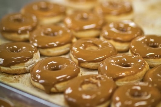 Caramel-glazed donuts at Sesam Brauðhús.