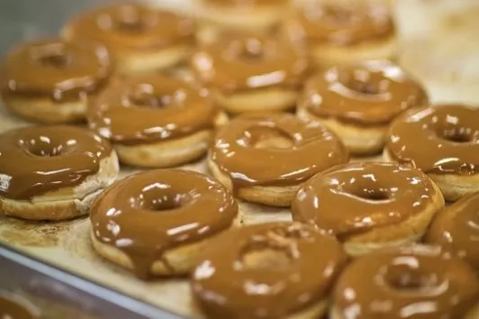 Caramel-glazed donuts at Sesam Brauðhús.