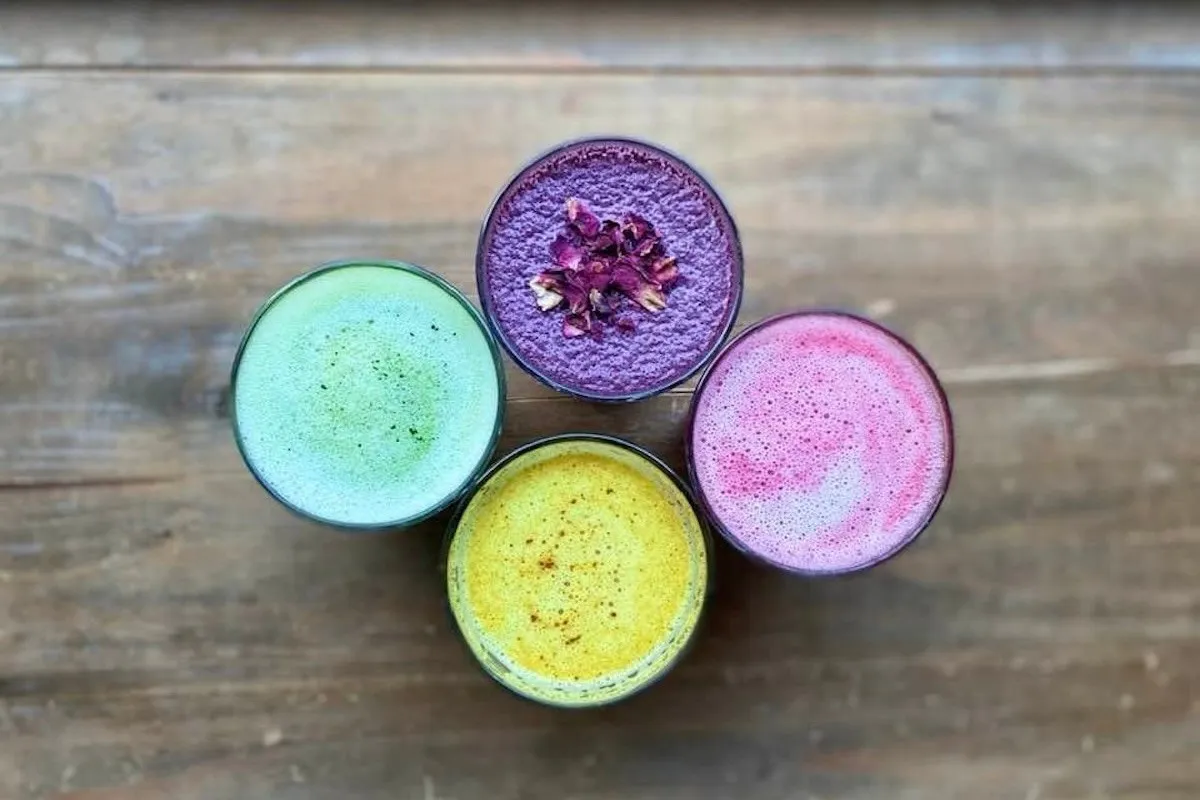Colorful specialty lattes at Sisterhood organic café Reykjavik.