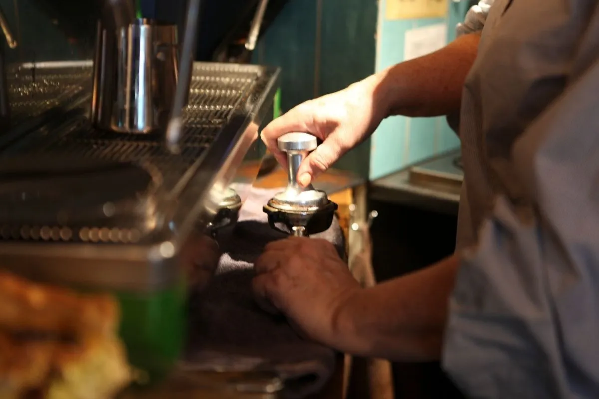 Espresso preparation at at Sisterhood organic café Reykjavik.