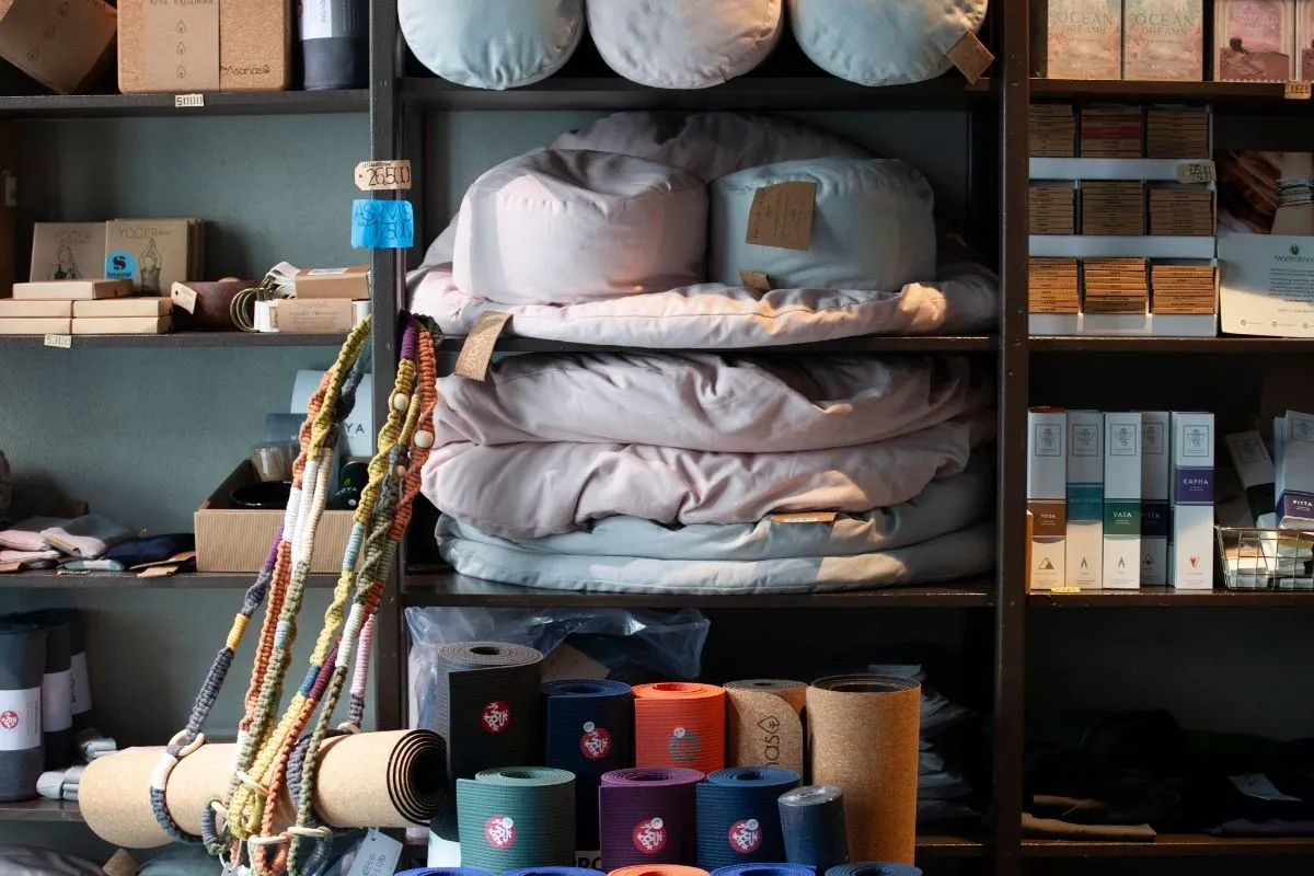 Yoga and meditation retail section at Sisterhood organic café Reykjavik.
