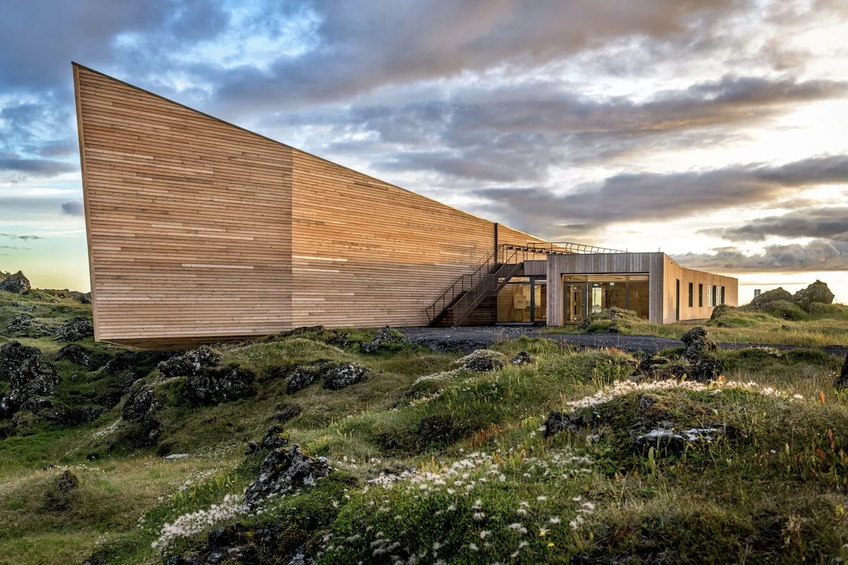 Outdoor view of The National Park Center with surroundings in Hellisandur, West Iceland, recommended by Handpicked Iceland.