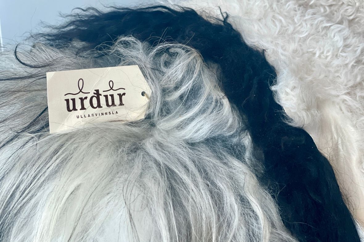 Natural Icelandic sheep fleece in grey and black at Urður