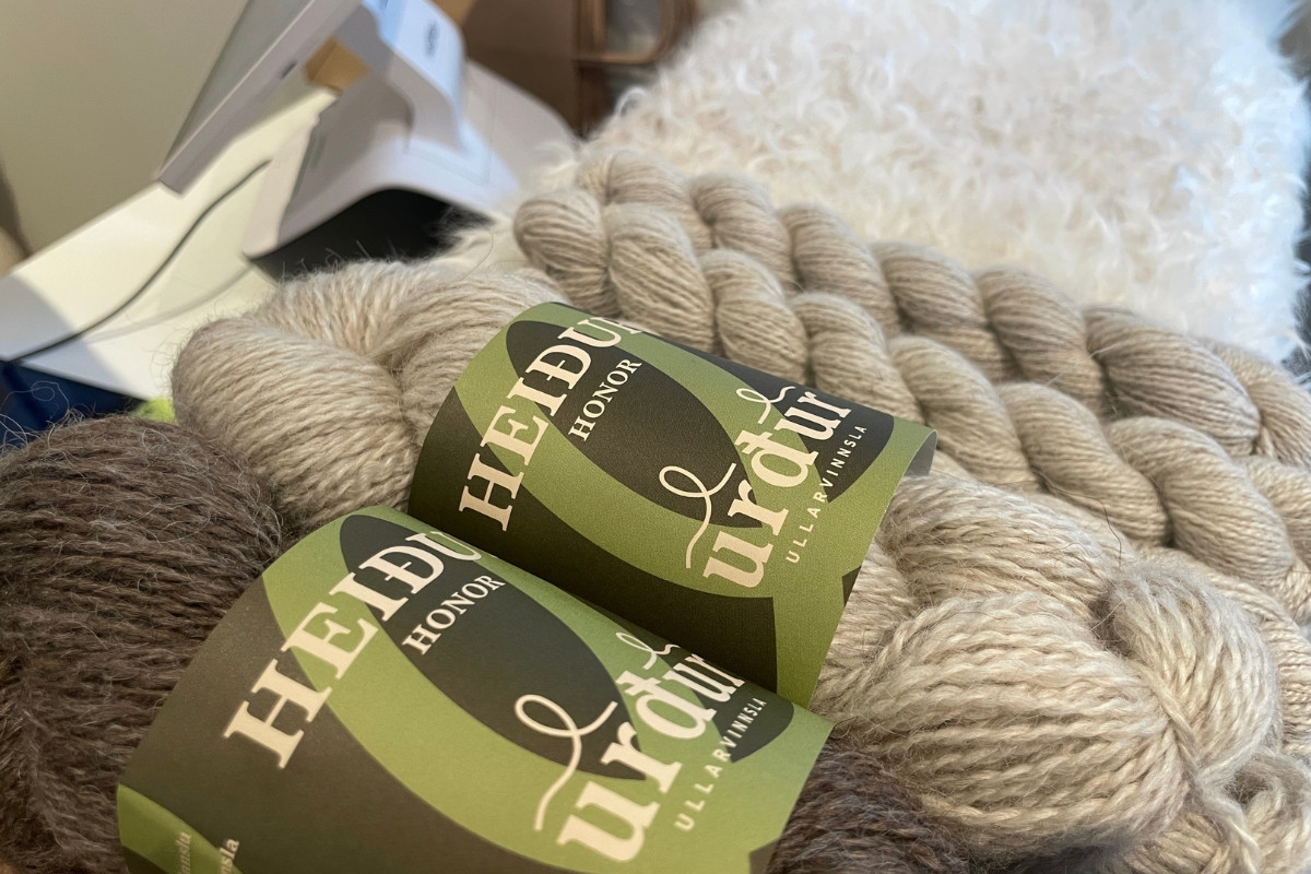 Natural wool yarn skeins at Urður in Búðardalur