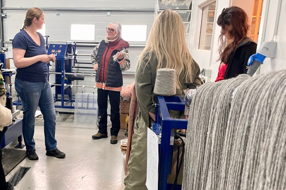 Wool processing workshop and machinery inside Urður workshop in Búðardalur