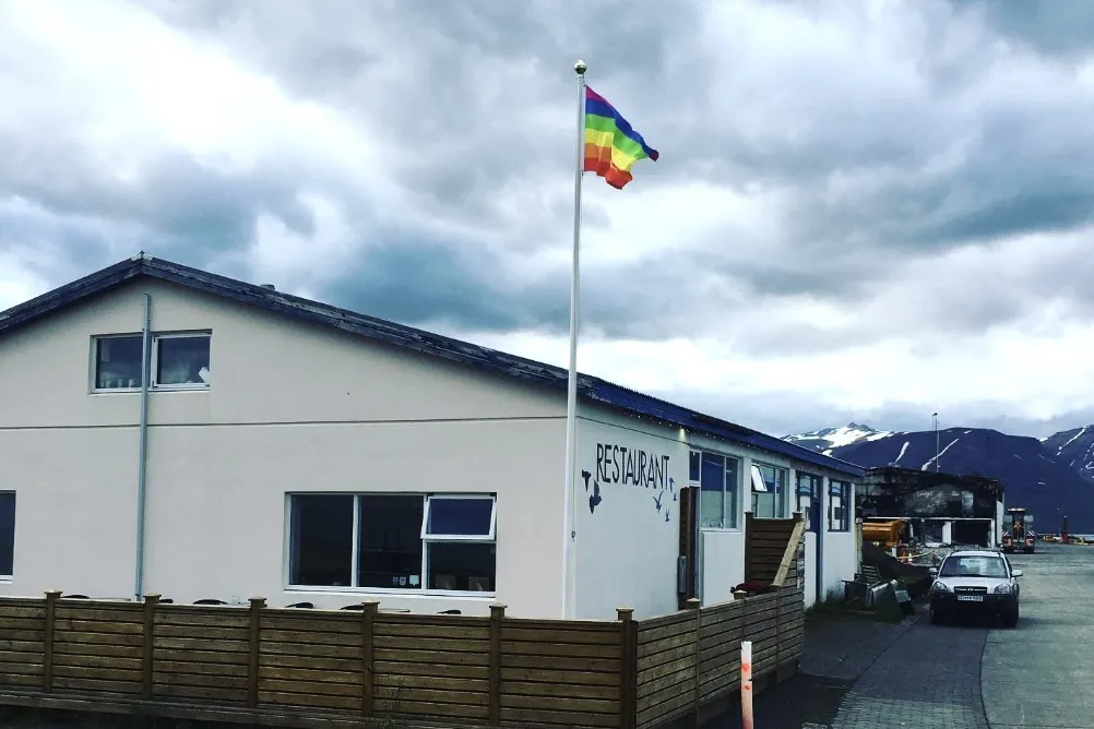 Exterior of Verbúðin 66 in Hrisey, Iceland.