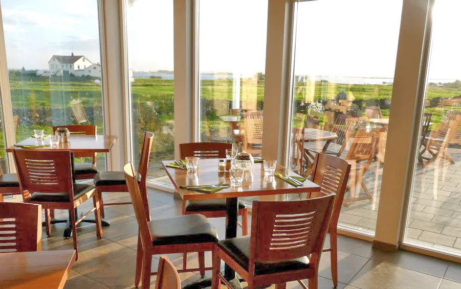 Restaurant interior at Vogafjós Farm Restaurant in Myvatn.