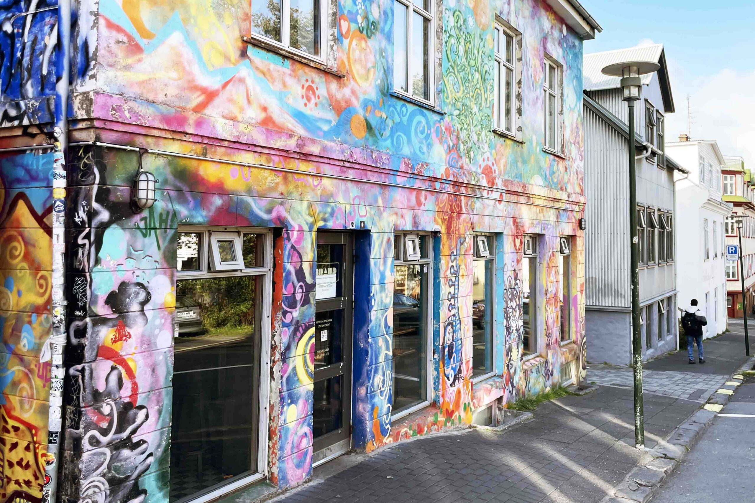 The iconic graffiti-covered exterior of Brauð & Co. organic bakery in downtown Reykjavik, recommended by Handpicked Iceland.