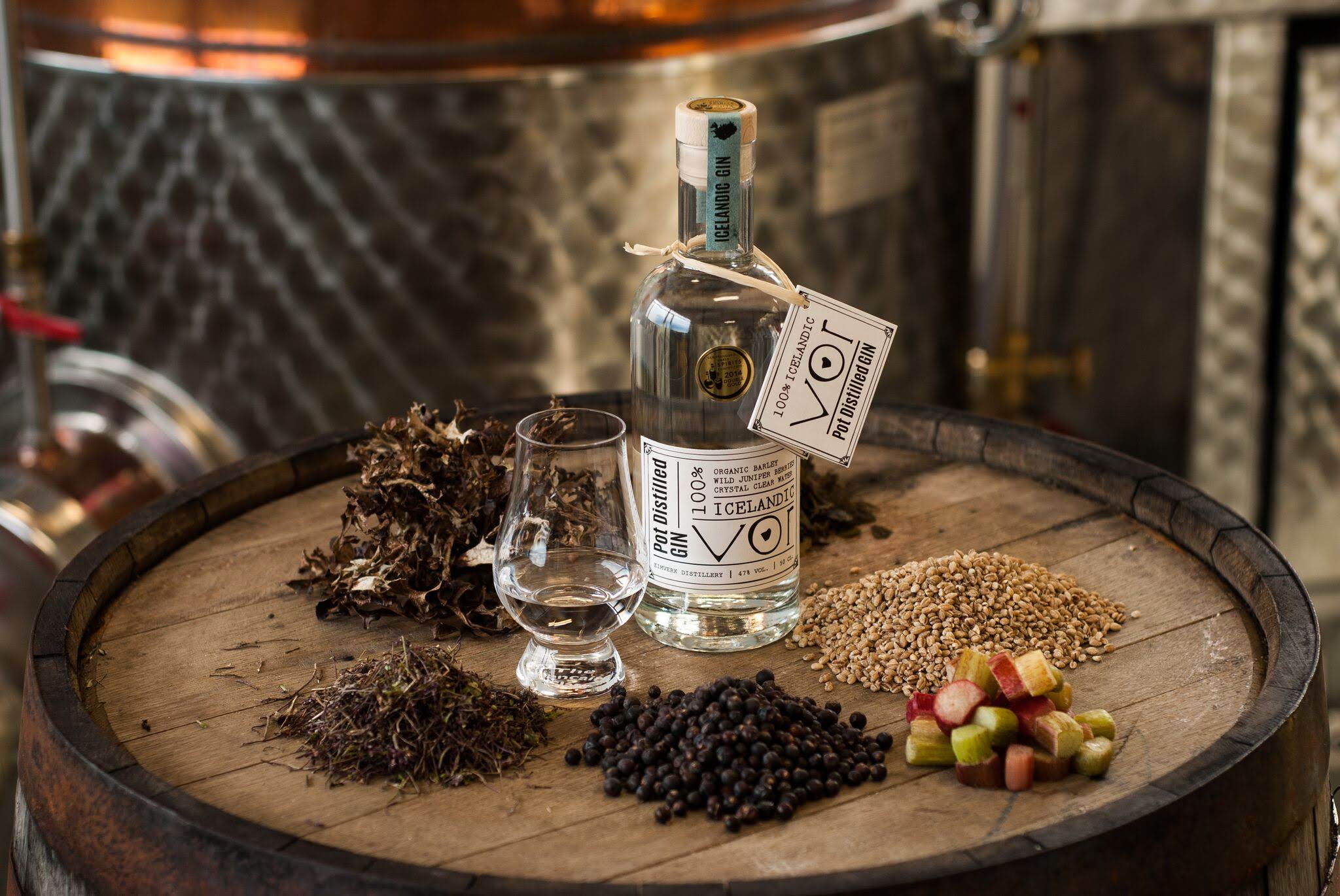 Vor Icelandic Gin with local botanicals at Eimverk Distillery in Garðabær.