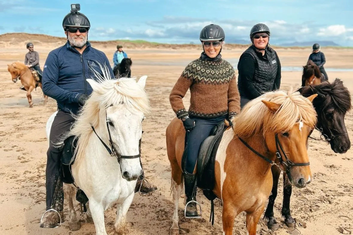 Beach horseback riding tour with Hestaland Riding Tours in Borgarnes.