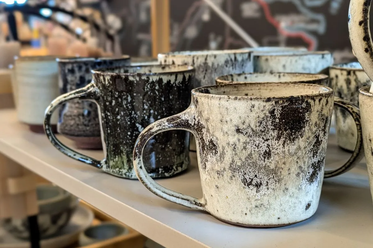Handmade ceramic mugs at Hús Handanna, East Iceland.
