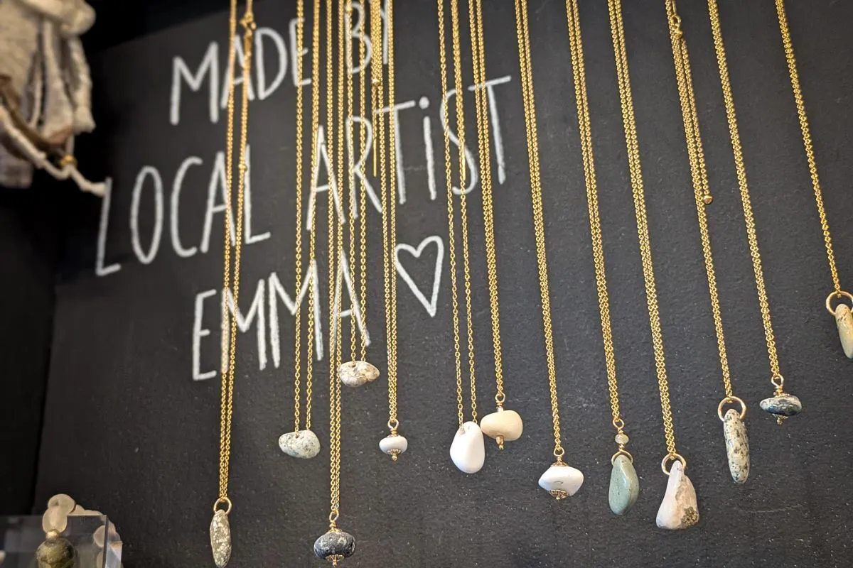 Local artisan stone necklaces at Hús Handanna, Egilsstaðir.