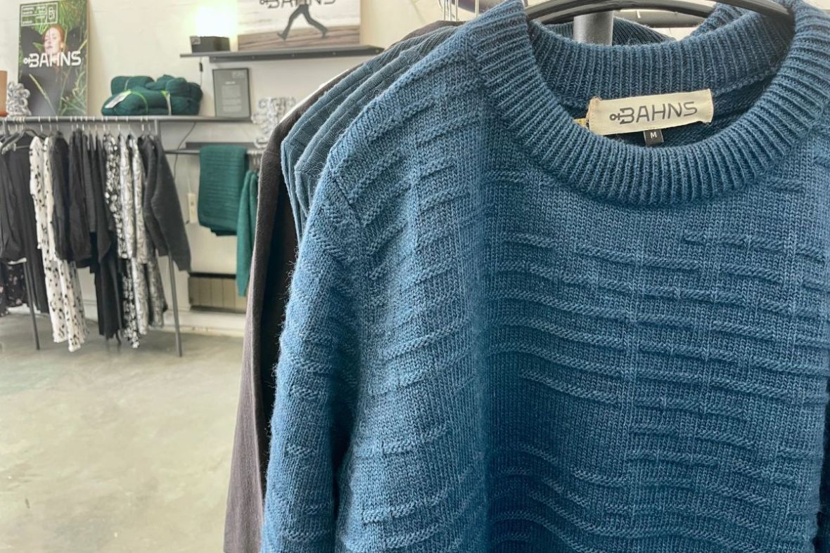 Bahns designer knitwear and clothing on display at Kiosk Reykjavik.