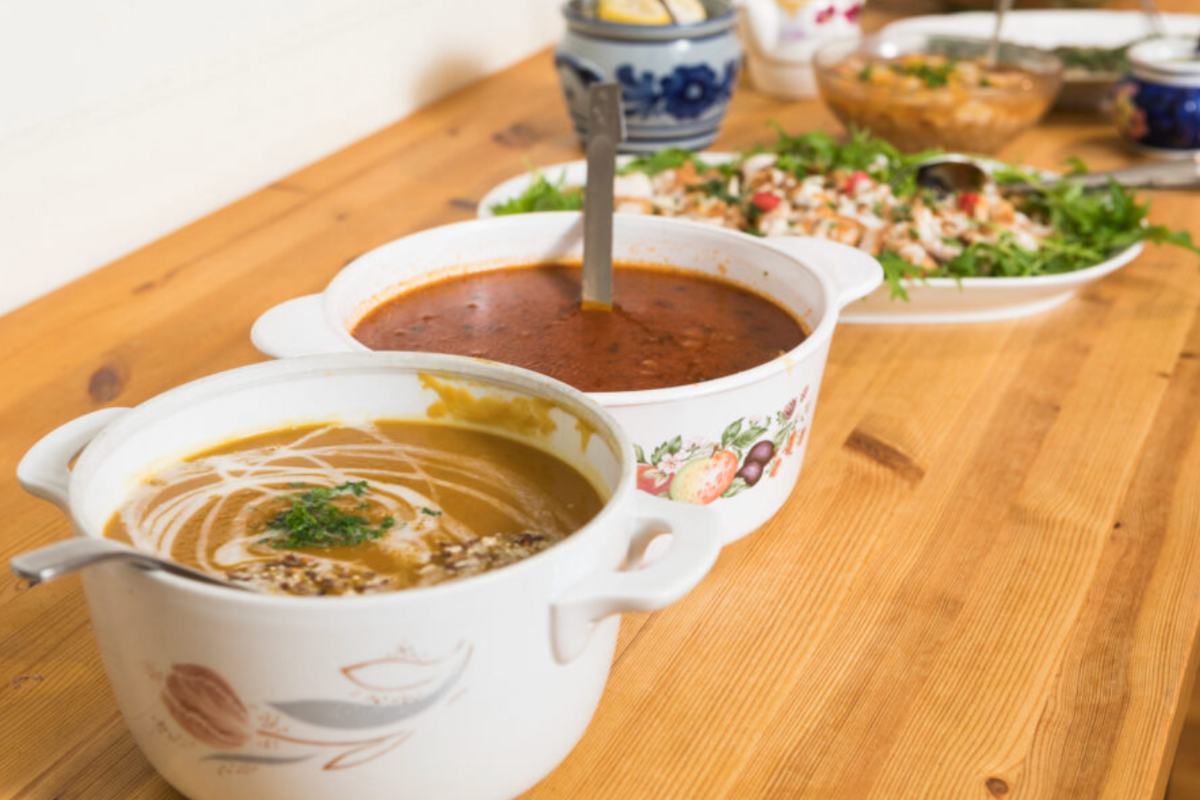 A variety of fresh soups and salad at Langaholt Restaurant in Snaefellsnes.