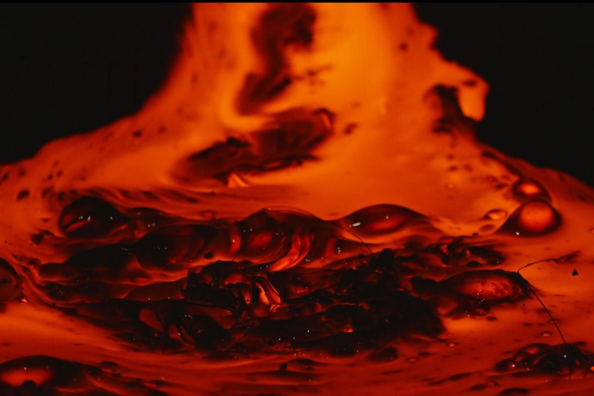 Bubbling molten lava at the Lava Show in Iceland.