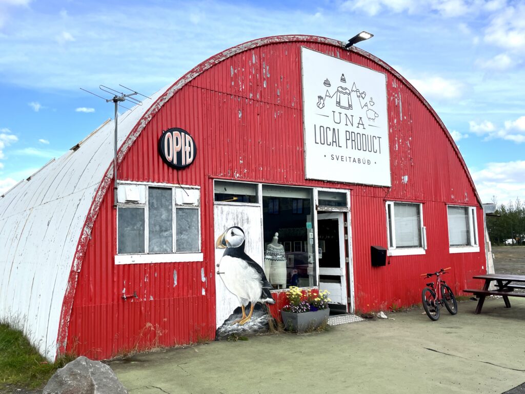 The storefront of UNA Local products in Hvolsvöllur, the best of South Iceland’s regional craftsmanship and artisan gifts.
