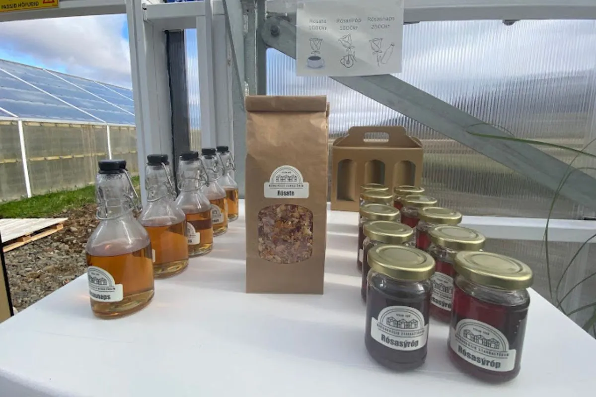 Locally produced syrups and teas at Gróðurhúsið Starrastöðum Cafe, Iceland.
