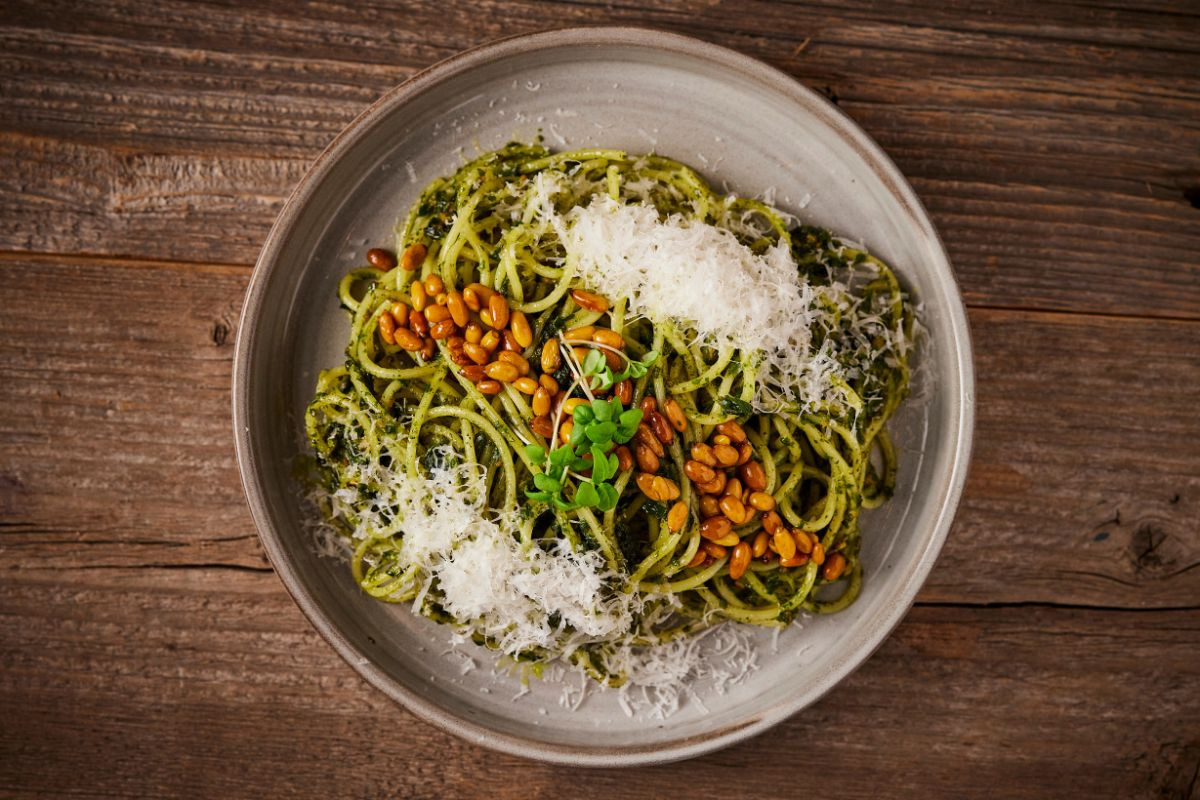 Vegetarian pasta dish served at Midgard Restaurant and Bar in Hvolsvöllur..