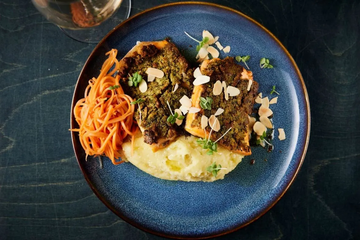 Fresh Icelandic fish dish served at Midgard Restaurant and Bar in Hvolsvöllur.