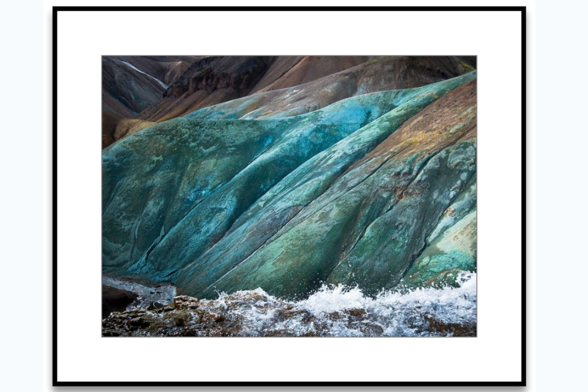 Framed Icelandic nature photography, showcasing a scenic mountain landscape